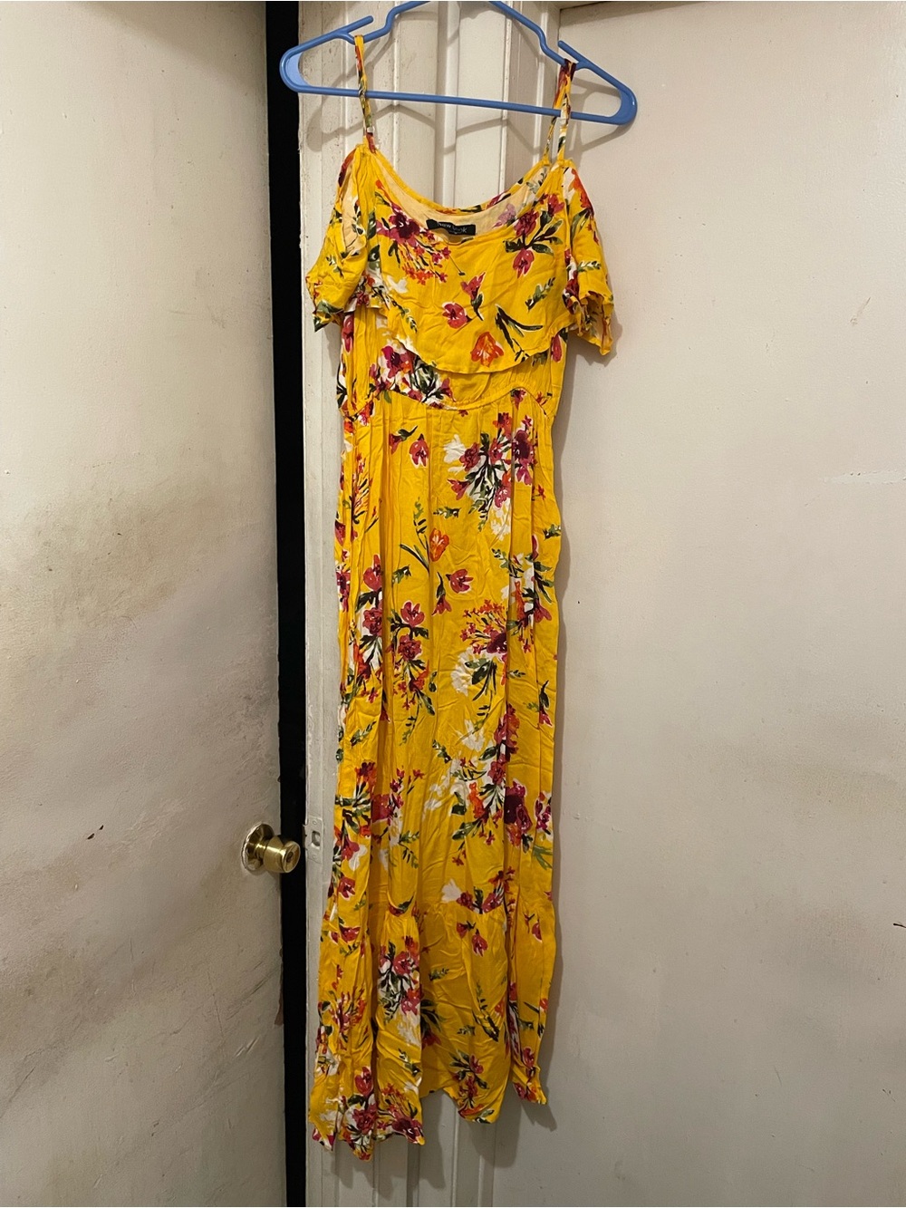 New Look Yellow Floral Cold Shoulder Off-Shoulder Ruffle Maxi Dress M